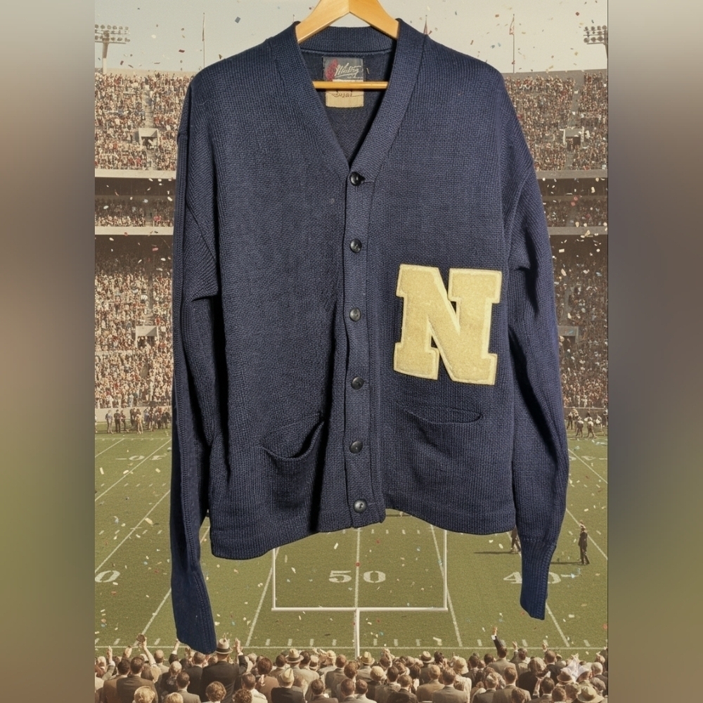 1950s Whiting Los Angeles Navy Wool Cardigan Letter Sweater Sisul N Sz 50